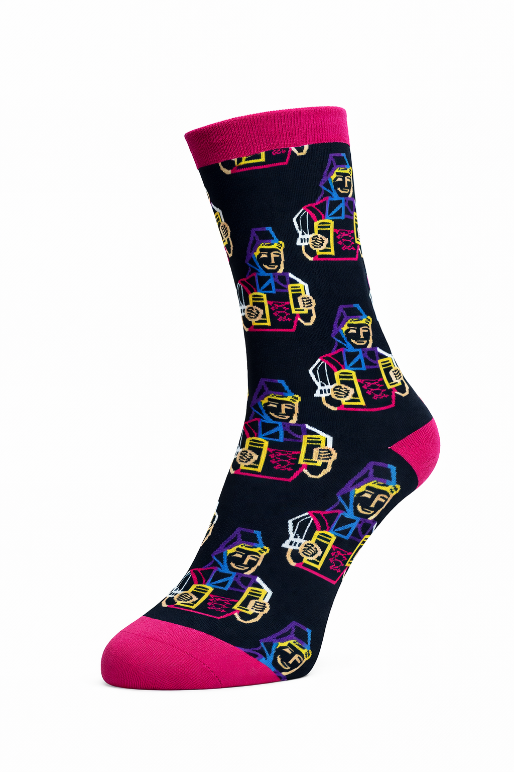 Socke „Biergit Muster“ – schwarz/magenta